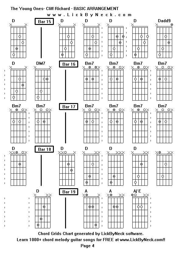 Chord Grids Chart of chord melody fingerstyle guitar song-The Young Ones- Cliff Richard - BASIC ARRANGEMENT,generated by LickByNeck software.